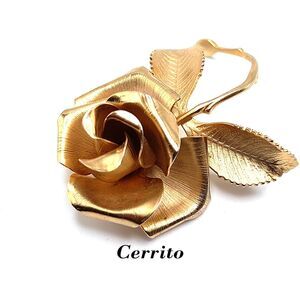 Cerrito Rose Brooch Pin 22K Gold Plate Hand Made